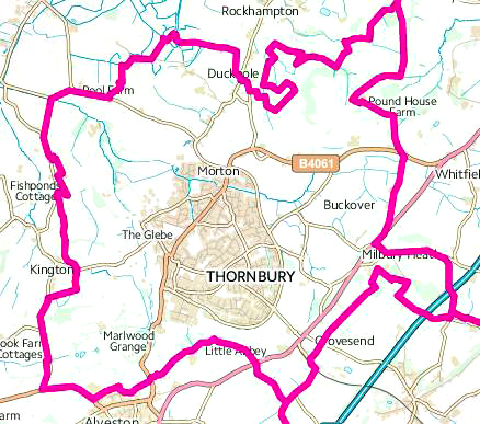 Ordnance Survey map of Thornbury Parish boundary
